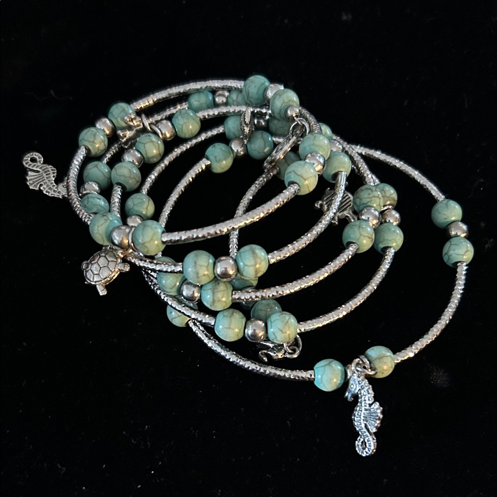 Turquoise Beaded Wrap Style Charm Bracelet - Unbranded